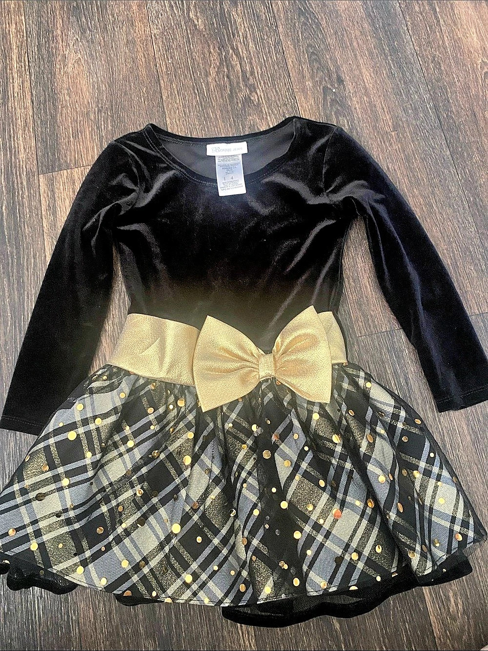 Bonnie Jean Velvet & Taffeta Drop Waist Plaid Hipster Dress Plaid Bow Dress
